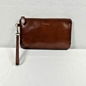 Befen Women's Genuine Italian Leather Wristlet Clutch Wallet Caramel Brown